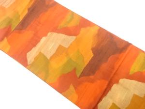 節紬　抽象模様織り出し　名古屋帯